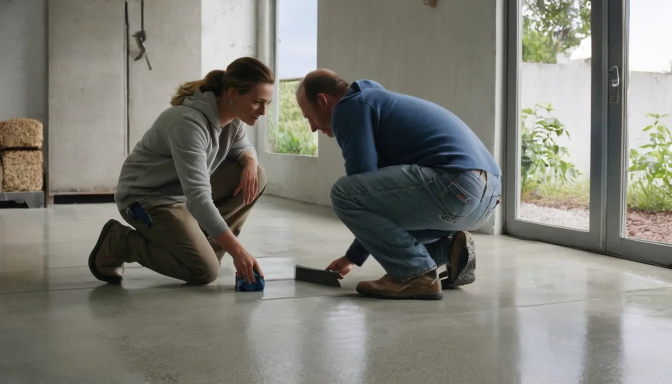A provider checking a concrete garage floor for cracks near Denver